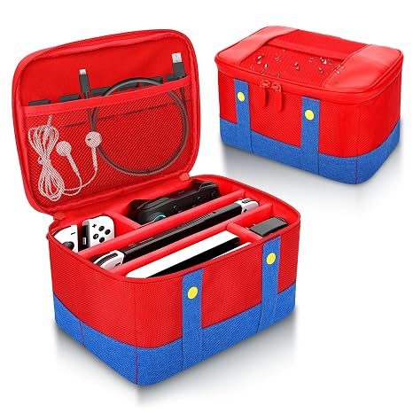 Vadaxx Cute Switch Carry Case for Nintendo Switch/Lite/OLED, Portable Soft Shell Waterproof Protective Storage Travel Carrying Case Messenger Bag Oxford for NS SD Console Dock JoyCons Accessories