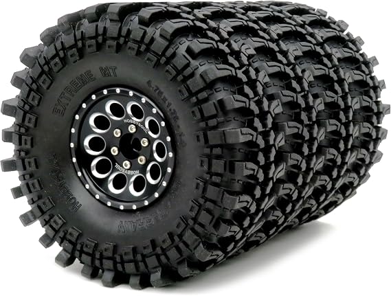 hobbysoul 1.9 Tyres Height 4.75" (121mm) Mounted on 1.9 Beadlock Wheels Black Fit 1/10 Crawler Redcat Gen8 Traxxas TRX-4 Tamiay CC01 Axial SCX10 Mud Crawler Badland Terrain, (4-Pack, Assembled)