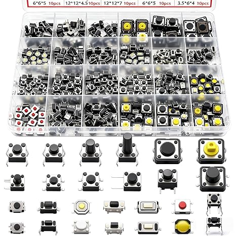 TWTADE Micro Momentary Tactile Push Button Switch 26 Values 4 pin/3 pin/2 pin Tact Switch Assortment Kit (260Pcs)