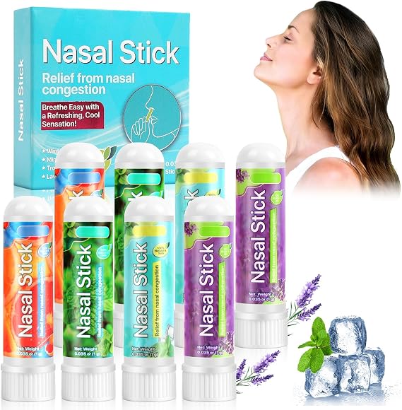 AUYAO 8PCS Nasal Stick Natural Refreshing Nasals Inhaler Stick Portable Nasal Inhaler Stick Herbal Lung Cleansing Inhaler Stick Nose Inhaler Stick for Stuffy Noses Enhances Breathing & Focus