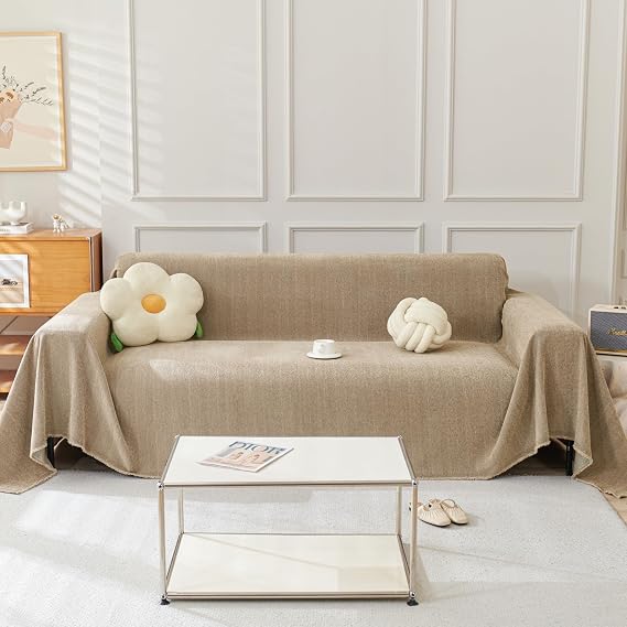 Chenille Sofa Cover for 1-4 Seater, Washable Camel 180x380cm