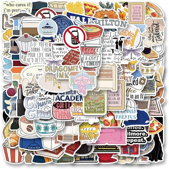100Pcs Funny Gilmore TV Show Stickers Cartoon Aesthetic Sticker Pack Waterproof Vinyl Decals for Laptop Ebook Readers Water Bottles Journal Scrapbook