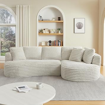 121" Cloud Sectional Couch,Oversized Corduroy Couches with L-Shape Chaise,Modern Modular Sofa with Deep Seat,Upholstered Boneless Couch for Living Room (Cream, Right Facing Chaise)