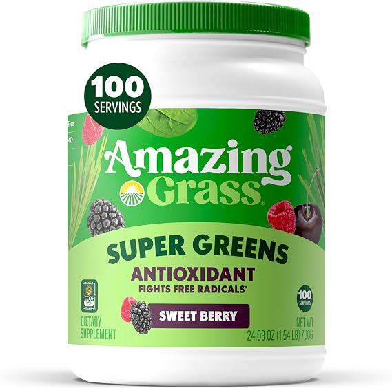 Amazing Grass Super Greens Antioxidant Powder, Sweet Berry, 100 Servings