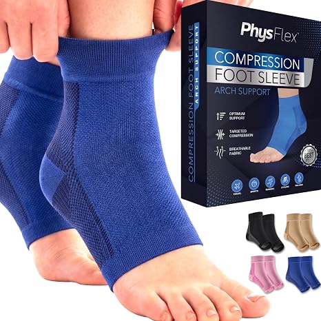 Ankle Brace Socks - Ankle Compression Sleeve - Foot Brace for Women & Men | Tendonitis, Arthritis, Ankle Support, Sports, Running, Plantar Fasciitis Relief, Stabilizing Ankle Wrap (Blue, 1-PAIR)