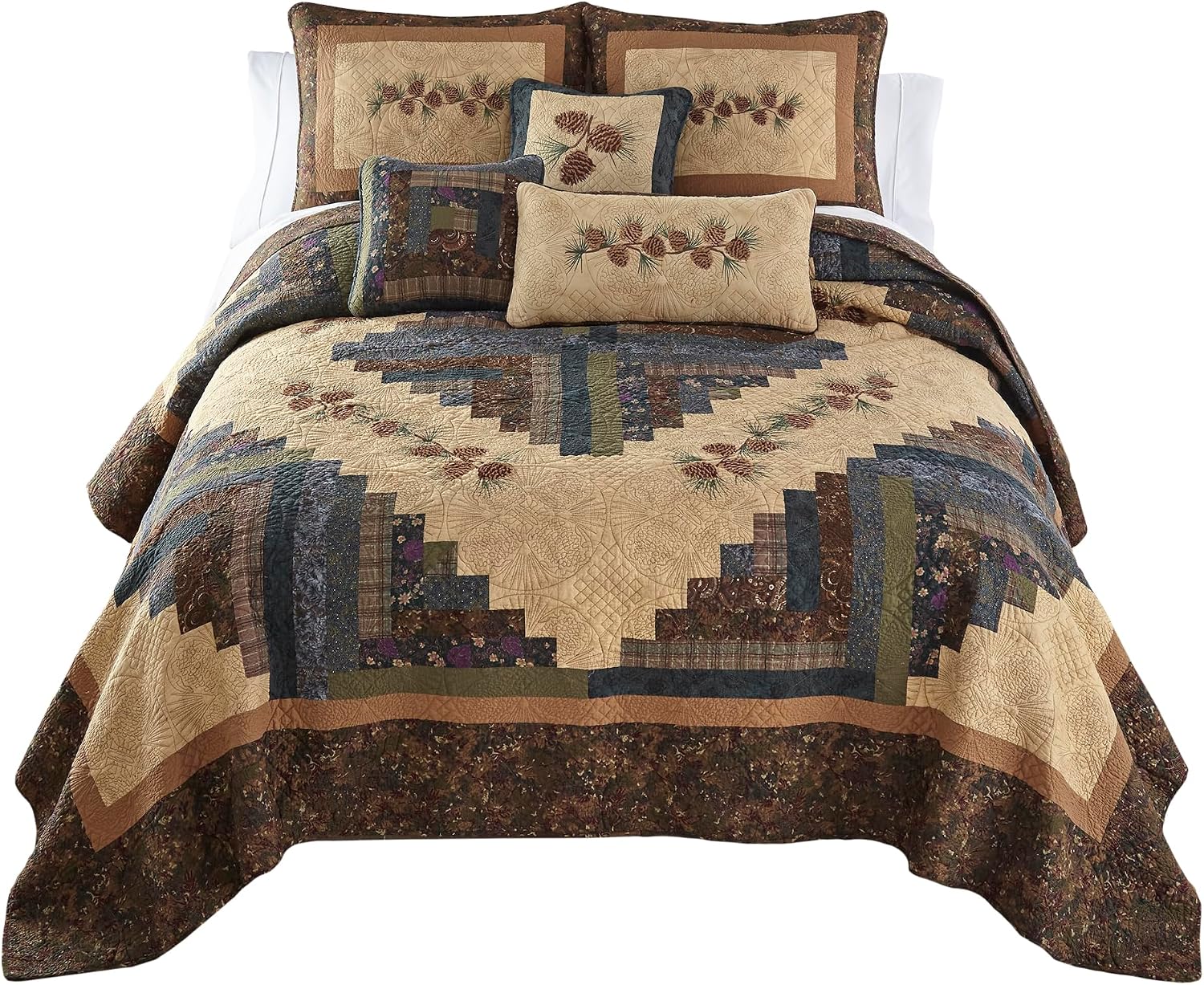Donna Sharp Twin Bedding Set - 2 Piece - Cabin Raising Pine Cone Lodge Quilt Set with Twin Quilt and One Standard Pillow Sham - Machine Washable