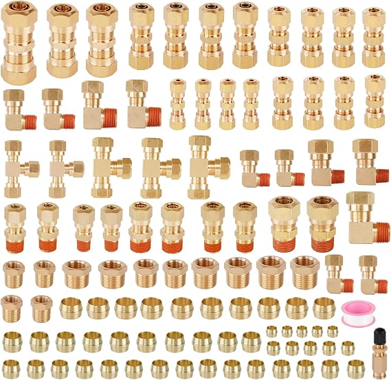 119PCS DOT Brass Compression Quick Connect Air Line Fittings Kit