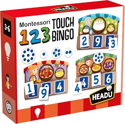 Headu 123 Touch Bingo Montessori, Educational Toys for Boys and Girls Ages 3-6 Years Old, Preschool Learning Toys, Teacher Homeschool Supplies, Birthday