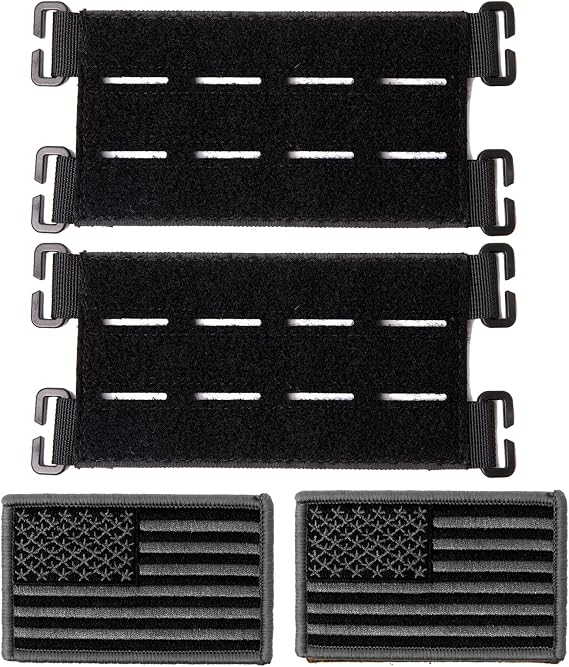 Molle Patch Panel with Laser Cutting Loop, Molle Patch Display Holder for Backpack,6X3.2 Mini Patch Board Include American Flag Patch (2 pcs Black)