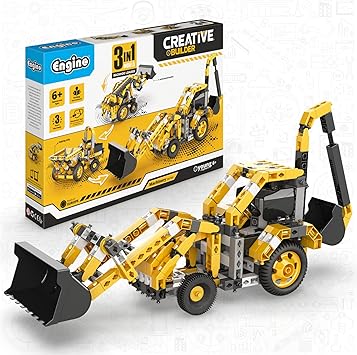 Engino: Creative Builder - 3-in-1 Backhoe Loader - Multimodel Vehicle Brick Set, Machinery Series, Snap Assembly, Engineer Construction, STEM, Kids 6+