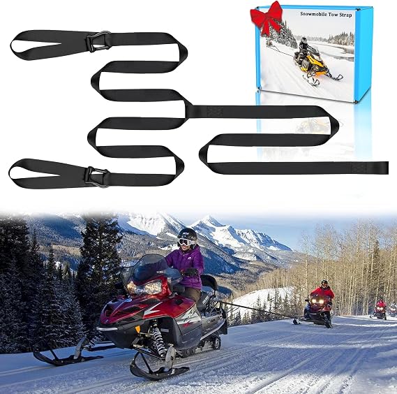 Snowmobile Tow Strap with Hook, 19ft Tow Rope, Quick Hook Up for Sled, Skidoo, ATV, Emergency Kit Accessory