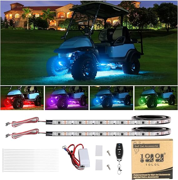10L0L Golf Cart Underglow Light Kit with Canopy Lights, IP67 Waterproof, 24 Dream Color Modes Wireless Remote Music Sync, 12V-80V Wide Voltage Fit for Yamaha EZGO Club Car
