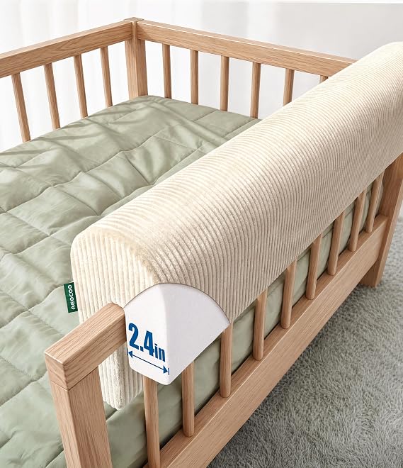 AEOCOO Bed Rail Bumper for Toddlers, Extra-Tall Padded Bumper Pad 30cm High, Beige 90cm – Fits Over Bunk, Loft, Floor & Bed Rails – Stops Head Bumps & Roll-Outs – No-Slip Ties, Washable Cover