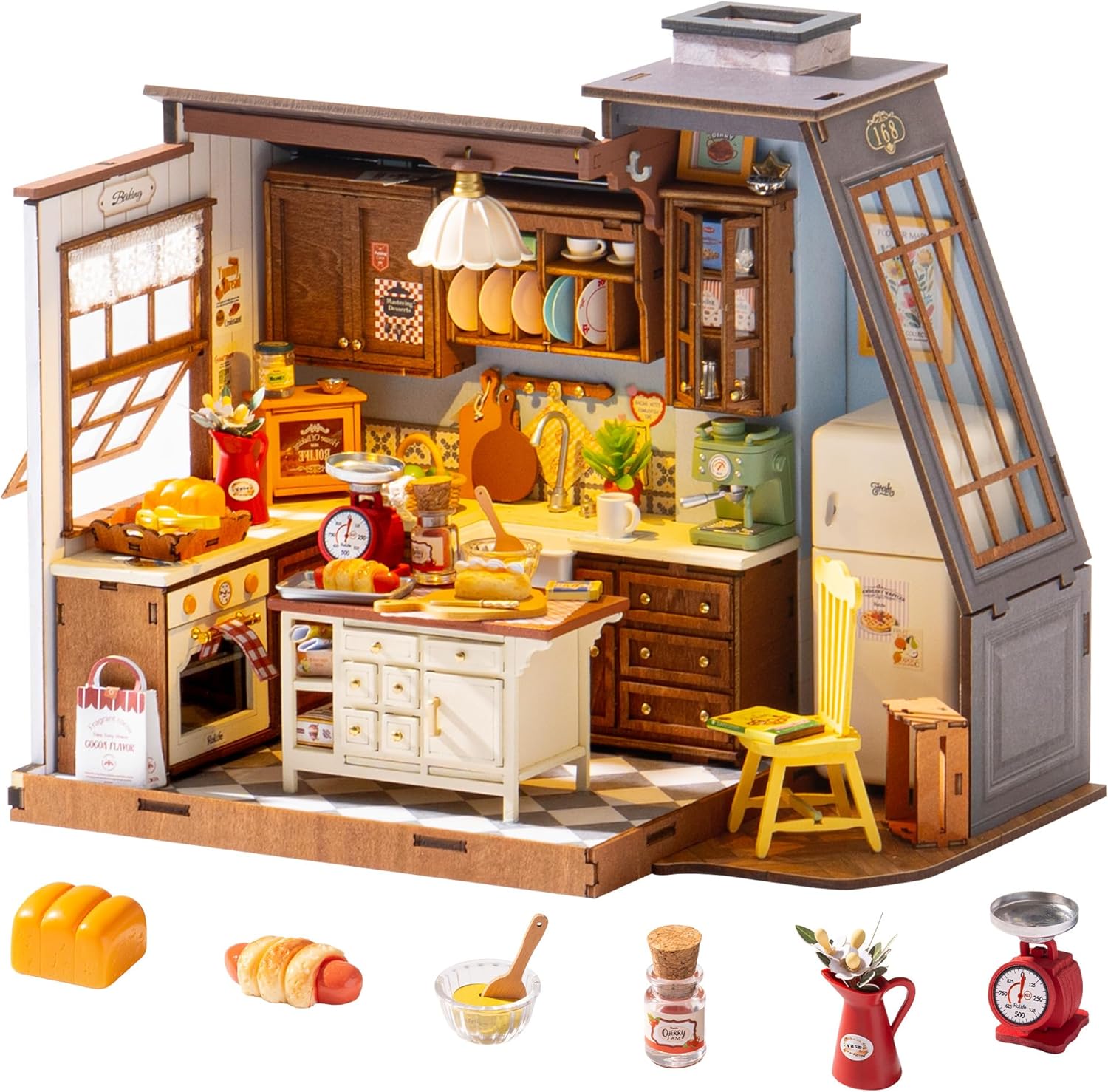 Rolife Dollhouse Baking Kitchen DIY Miniature House Kit Model Kits Miniature Dolls House Book Nook Home Decoration Birthday Gift