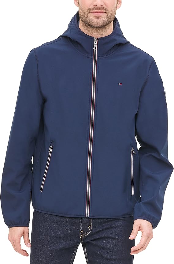Tommy Hilfiger Men's Lightweight Water Resistant Breathable Hooded Performance Softshell Jacket