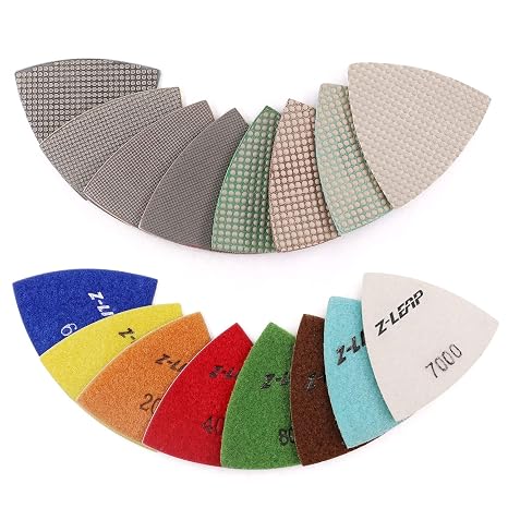 Triangle Diamond Sandpaper Sheet Discs Sanding Pads for for Grinding Stone Glass Ceramic 3"(80mm) Mix Grit/8pcs