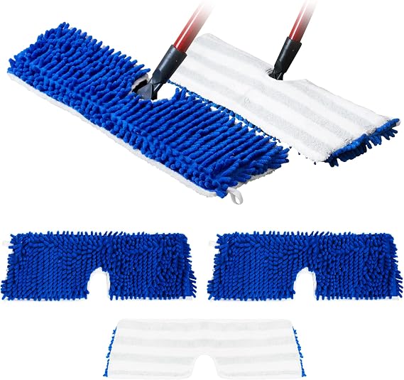 Houseables Dust Mop Replacement Head, Floor Mop Pads, Reusable Microfiber Flip Pads, Refill, Dust Head Replacement, Covers Washable, Refills, Flat, Dry, Wet, Rectangular, Double Sided, 18 Inch, 3 PK