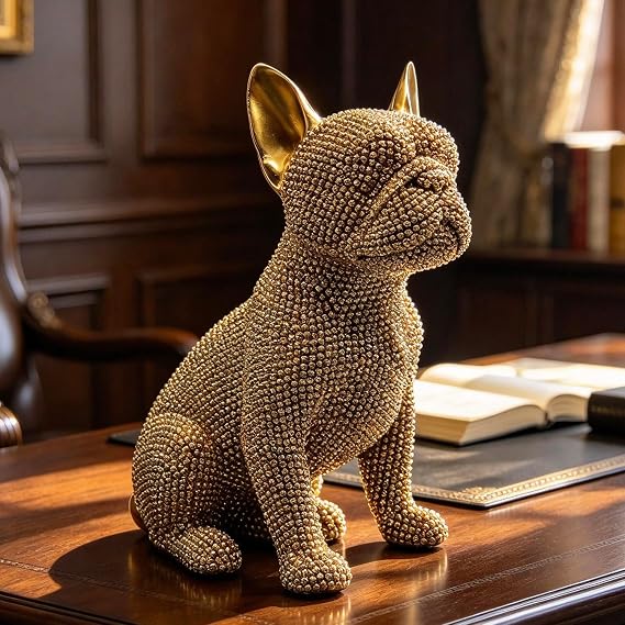 FUNSXBUG 6.5 Inch Resin French Bulldog Statue Dog Figurines Sculpture Collectibles Home Office Desktop Decor Outdoor Garden Display Decoration (Gold)