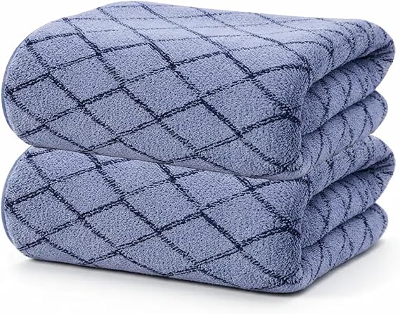 2 Pack Diamond Grid Jacquard Microfiber Bath Towels, 27 x 55 Inches Large Quick Dry Absorbent Shower Towel Set, Soft Lightweight Decorative Linen for Bathroom Spa Gym Beach Travel