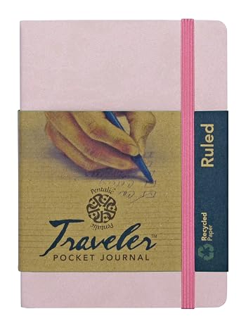 Pentalic Art Pentalic Lined Traveler Pocket Journal, 4"-by-6", Pale Pink