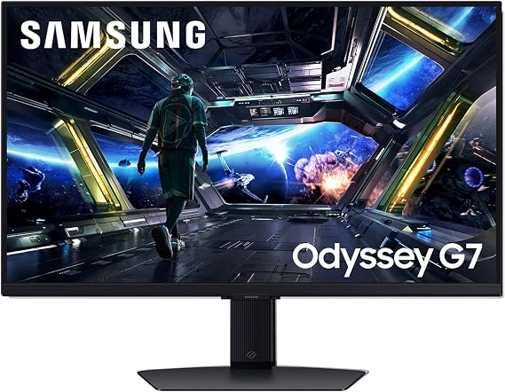 Samsung 27 Odyssey G7 (G70D) 4K UHD IPS 144Hz 1ms(GtG) Smart Gaming Monitor, G-Sync Compatible, AMD Freesync Premium, Vivid Colors, Adjustable Stand, Black Equalizer, LS27DG702ENXZA
