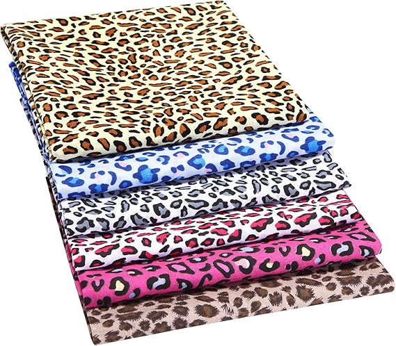 Boao 6 Pieces 19 x 19 Inch Leopard Print Fabric Animal Leopard Quilting Fabric Cotton Patchwork Squares Bundle Sewing Craft for Handmade Craft Making Supplies