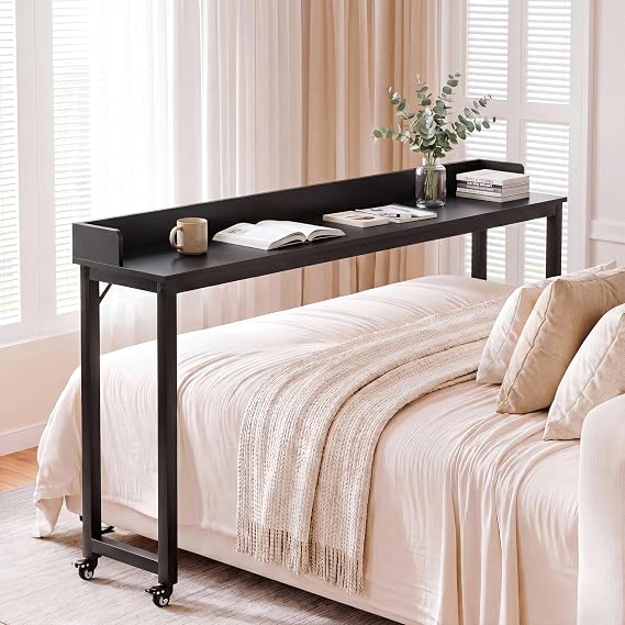 Clevich Overbed Table with Wheels, 16" D x 71" W x 41" H Mobile Bed Desk