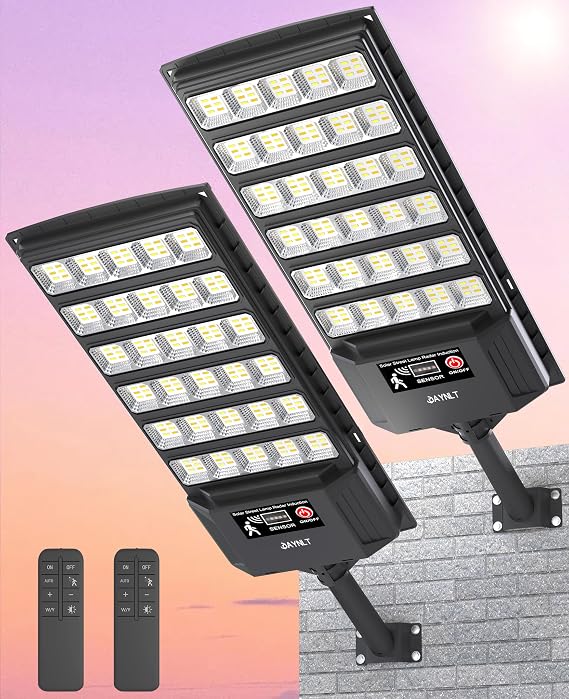JAYNLT Solar Light Outdoor, 3000K/4000K/6500K Dusk to Dawn Solar Security Floodlight Motion Sensor with Remote Control, Suitable for Yard, Garage, Road - 2 Pack
