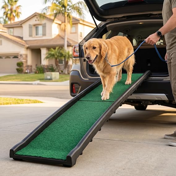 PawStep 51114 Pet Ramp with Poly Grass - Folding, Portable Dog Ramp for Cars, SUV & Trucks - Non-Slip Surface - Lightweight & Durable - Supports Large Dogs up to 200 lbs