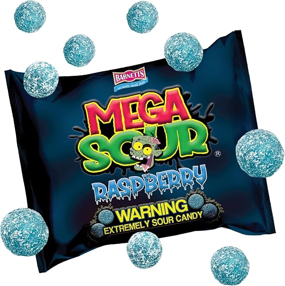 Barnetts - Mega Sour Candy Raspberry 104g - Trendy Sweet Bags - Traditionally Handmade Sweets - Sour Coating Lasts 20 Seconds - Candies for Party Bag, Gift Hamper, or Hamper Box