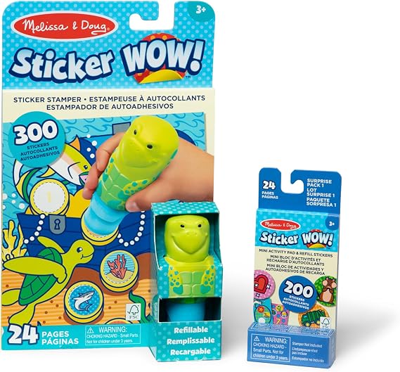 Melissa & Doug Sticker Wow Turtle Bundle (Stamper w Book + 1 Refill Pack)