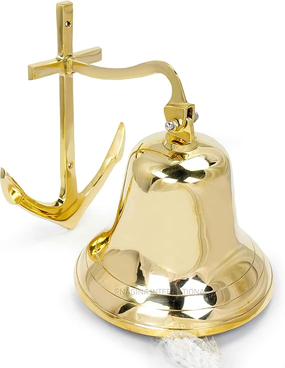 Ships Bell - Large - Solid Brass W/mounting Bracket and Anchor New