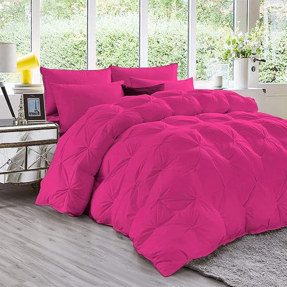Hot Pink Soft 600 GSM 3 Piece Goose Down Alternative Pinch Pleated Super King 100X120 Comforter,2 Pillow Cases Cotton Super King Duvet Insert
