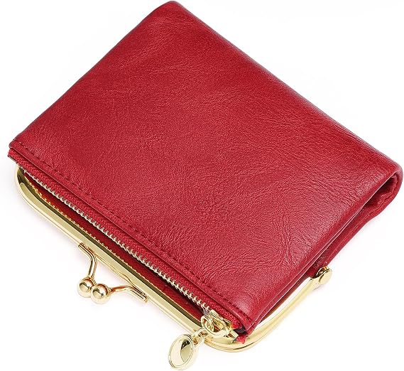 FALAN MULE Small Purse for Women RFID Blocking Bifold Leather Wallets for Women Vintage Coin Purse with Zipper and Kiss Lock