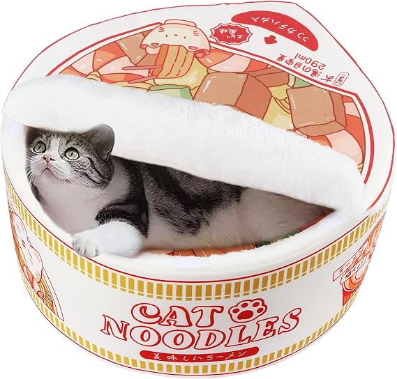 Ramen Noodle Cat Bed, Soft Warm Washable for Cats Dogs | Creative Pet Nest, Indoor Use, Removable Cushion, Multi-Size Fit, Dog & Cat Dual Use