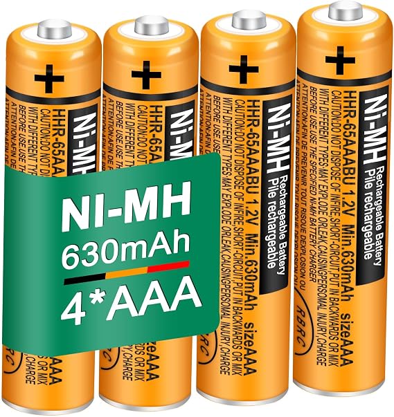 4 Pack HHR-65AAABU NI-MH Rechargeable Battery for Panasonic 1.2V 630mAh AAA Battery for Cordless Phones