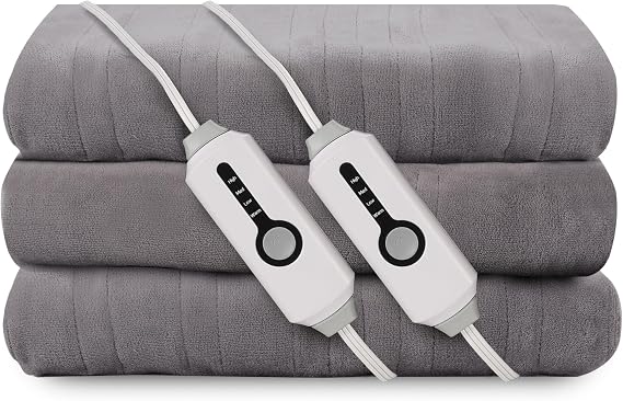 Electric Heated Blanket King Size 90"x100", Dual Controllers, Light Gray