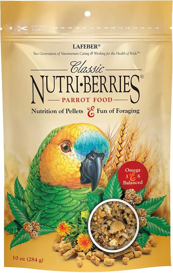 LAFEBER'S Classic Nutri-Berries Pet Bird Food, for Parrots, 10 oz | NUTRITIONALLY COMPLETE FORAGING PARROT FOOD: formulated by top avian veterinarians and avian nutritionists