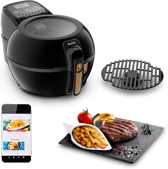 Tefal ActiFry & Grill Genius FZ7758 Hot Air Fryer with Cooking Grate Automatic Stirring Arm 9 aut. Cooking Programmes Capacity 1.2 kg Healthy Frying without Oil Digital Recipe Book Black