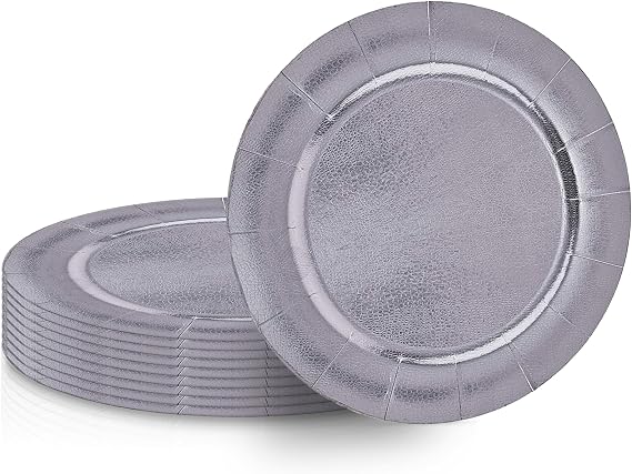 Silver Disposable Paper Charger Plates - 13" (Pack of 20) - Perfect for Weddings, Birthdays, Anniversaries & More