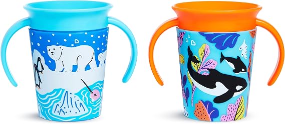 Munchkin Miracle 360 Wildlove Sippy Cup, 6 Oz, 2 Pack, Orca/Polar Bear