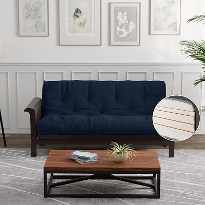 Loosh Home | 10 Full Size Futon Sofa Bed Memory Foam Mattress - USA Made, Navy, Frame Not Included