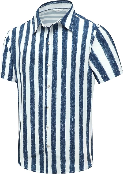 SheLucki Hawaiian Shirt for Men, Unisex Summer Beach Casual Short Sleeve Button Down Shirts, Printed Palmshadow Clothing