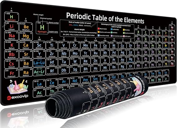 excovip Periodic Table of The Elements Mouse Pad -80x30x0.2 cm Extended Large Mousepad PC Office Smooth Surface Keyboard Mouse Mat Non-Slip Stitched Edge 0308