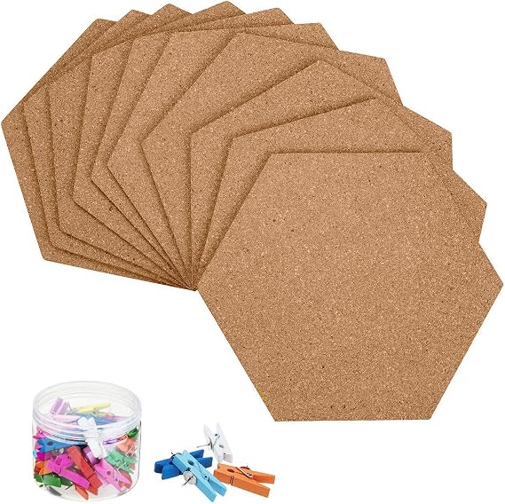 HBlife Hexagon Cork Board Tiles 10 Pack Self-Adhesive Bulletin Board