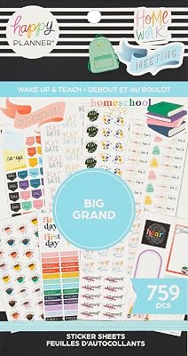 Happy Planner Teacher Sticker Pack - Back-to-School Accessories, 30 Sheets, 759 Stickers Total, Wake Up & Teach
