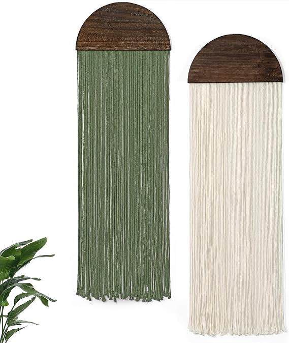 Betylifoy 2PCS Macrame Wall Hanging Green Beige Tassel Tapestry Boho Chic