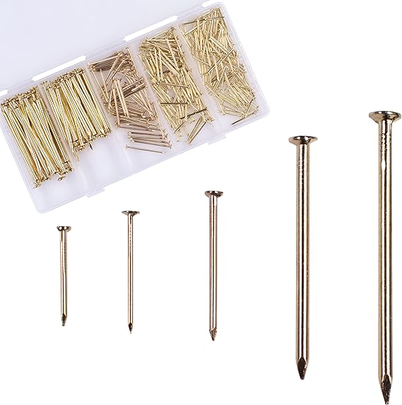 OMOTOOL Hardware Nail Assortment Kit (510pcs), Brass Plated Nails for Hanging Pictures and Woodworking, 5 Size Assortment