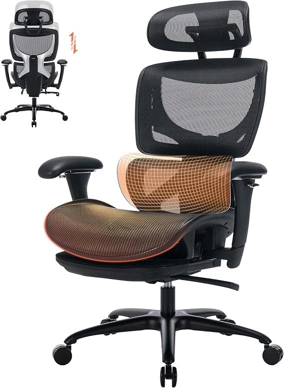 Ergonomic Mesh Office Chair with Footrest, Executive High Back Computer Desk Chair with Wide Headrest and Adjustable 3D Arms, Backrest, Tilt Lock and Lumbar Support(Black) 