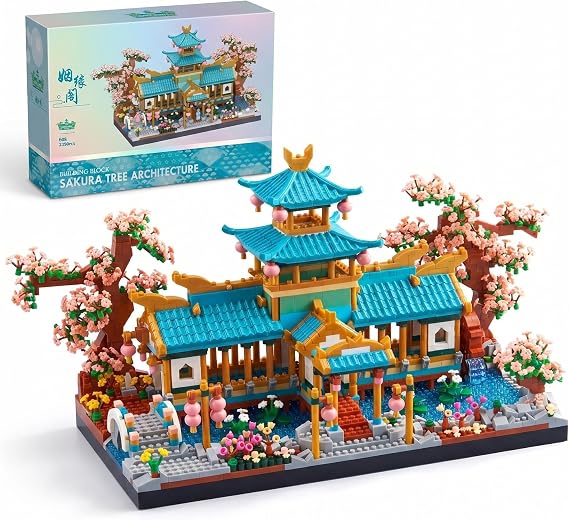 JXRLMB Chinese Suzhou Gardens Micro Building Blocks Sets for Adults with Sakura Cherry Tree, Home and Office Decoration 2350 pcs